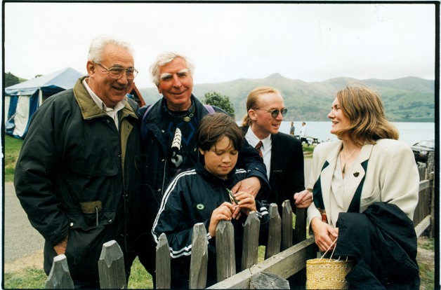 At Ōnuku Marae for the Crown Apology to Ngāi Tahu, from left, Trevor Howse, Maarire Goodall, Kerepeti Paraone, Anake Goodall, Ann Parsonson.